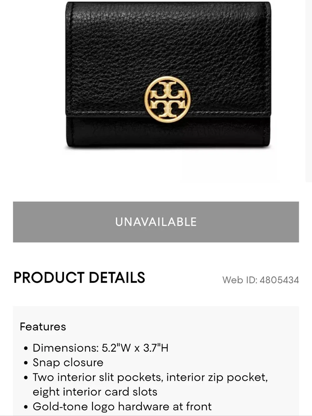 Tory Burch Medium Miller Flap Trifold Wallet